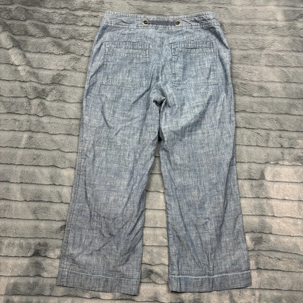 Banana Republic Martin Fit Blue Chambray Linen Blend Wide Leg Pants 0